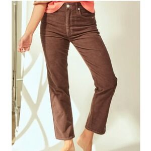AMO Chloe Crop Corduroy Pants Brown High Rise Straight Leg Size 26